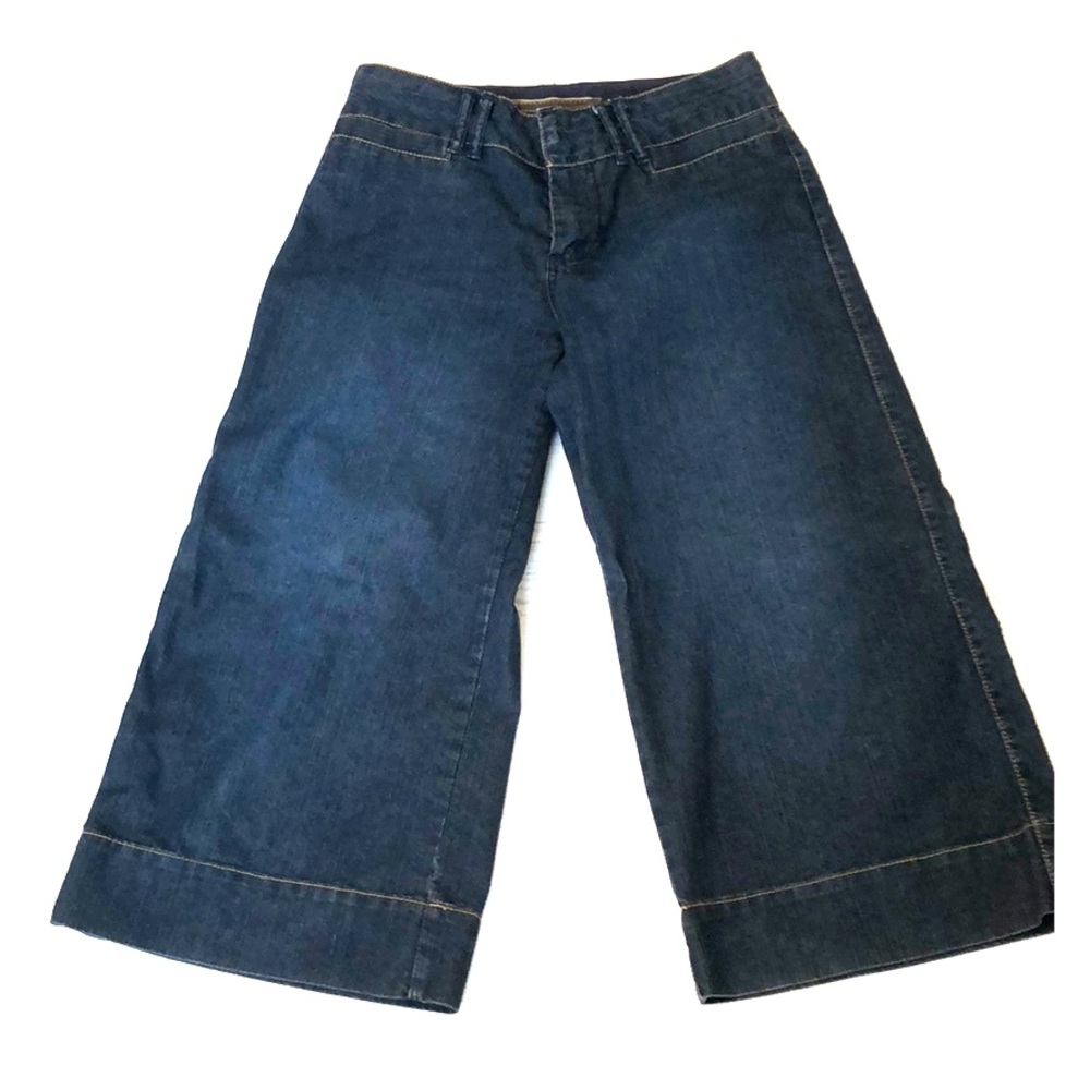 Cropped wide leg denim culottes